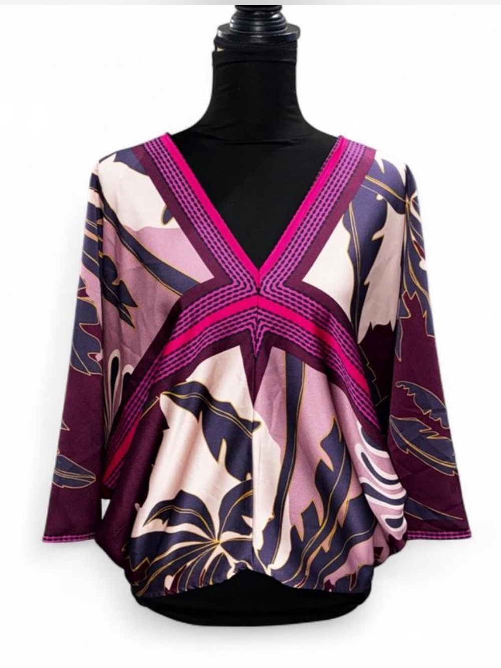 Nine West Magenta & Purple V-Neck Printed Tunic